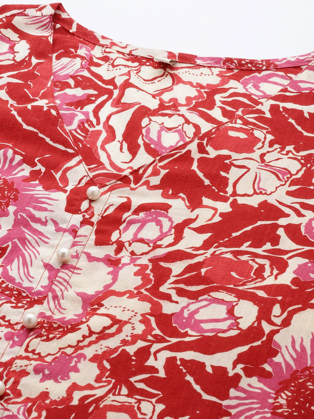 Red Cotton Printed Tunic & Palazzos - Two Piece Sets for Women