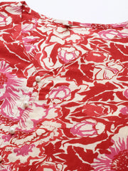 Red Printed Pure Cotton Tunic With Palazzos-AHTUPZ-COMBO-716