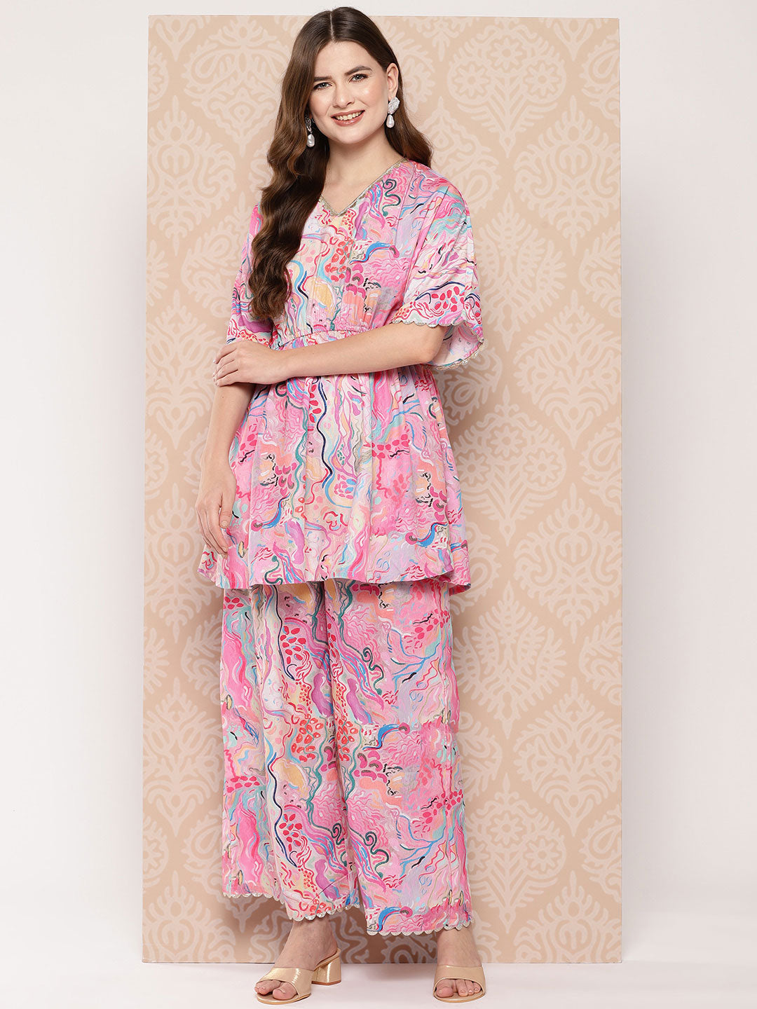 Printed Polyester Tunic Palazzo Set - Women's Ethnic Style
