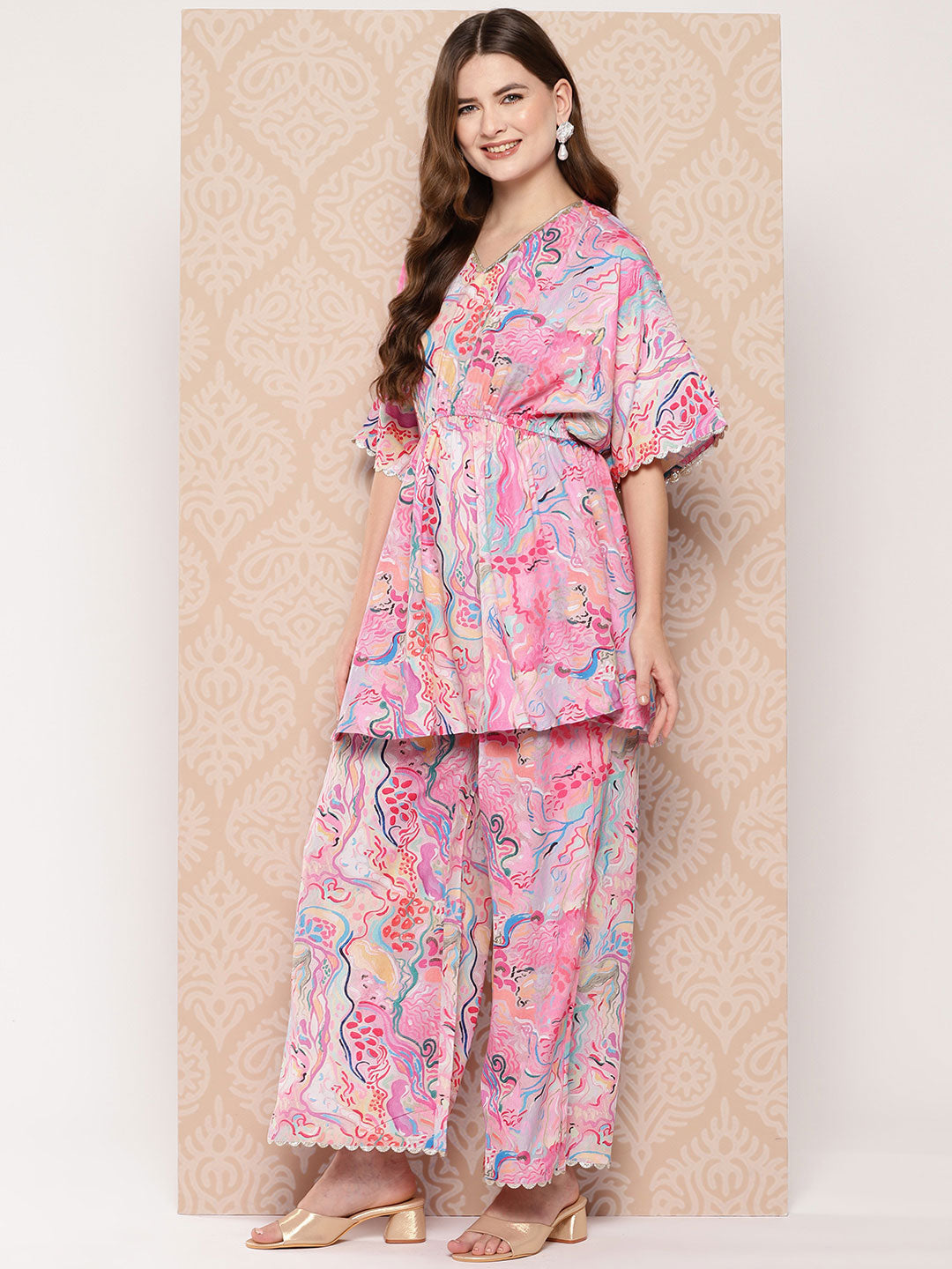 Printed Polyester Tunic Palazzo Set - Women's Ethnic Style