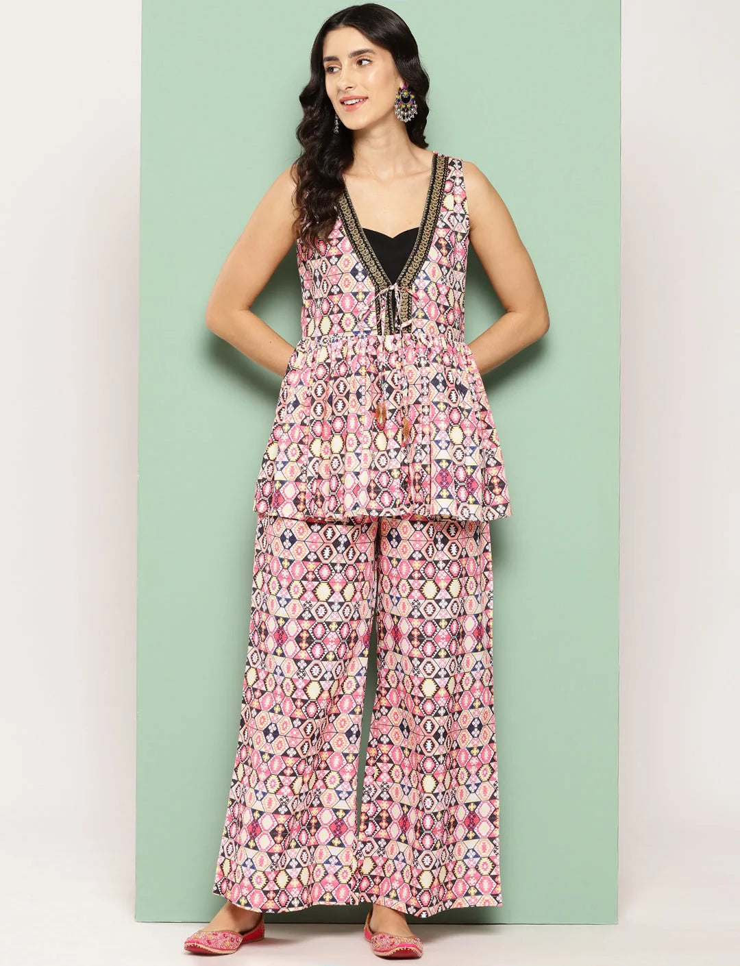 Multicolor Printed Tunic and Palazzos Set | Co-ord Sets Women