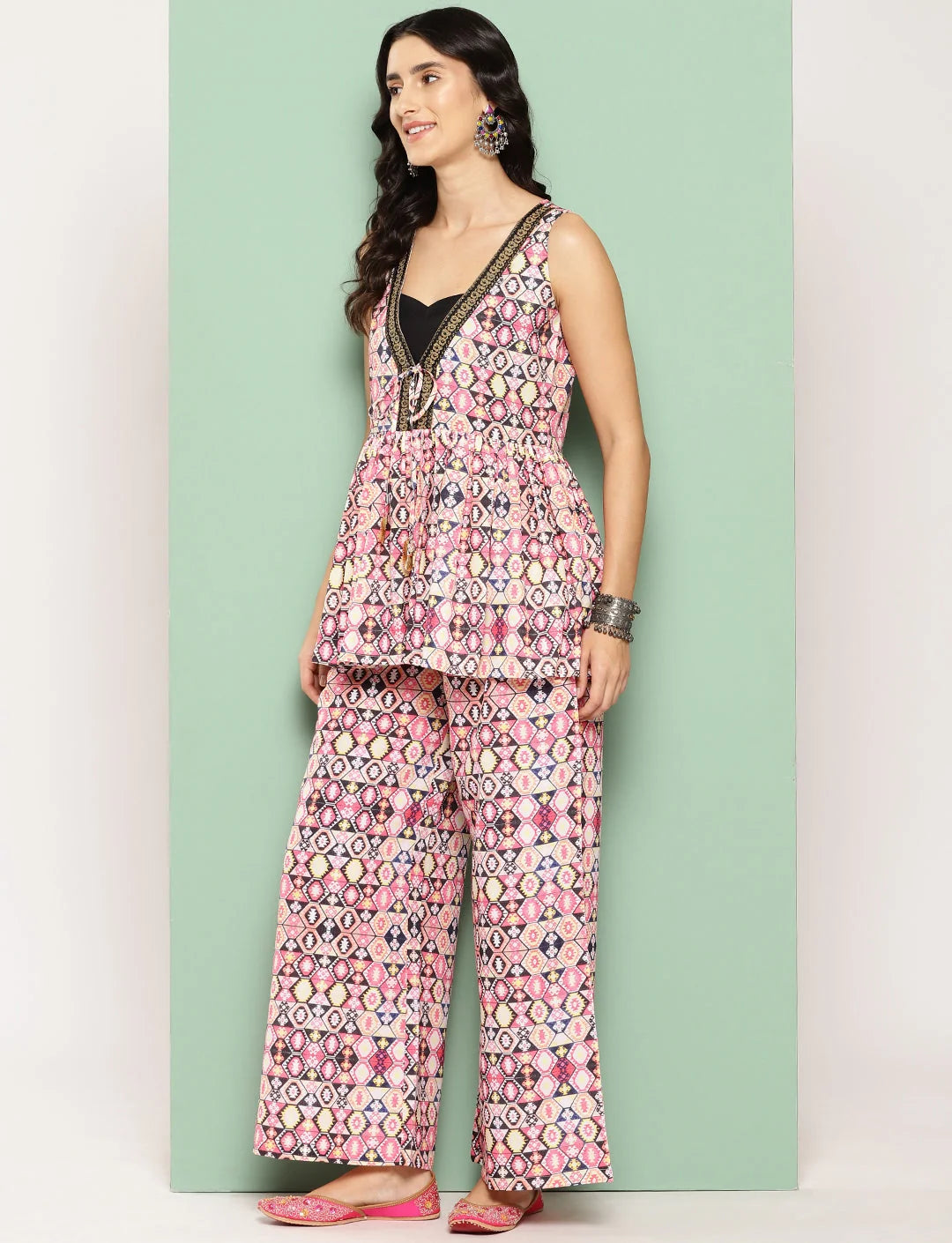 Multicolor Printed Tunic and Palazzos Set | Co-ord Sets Women