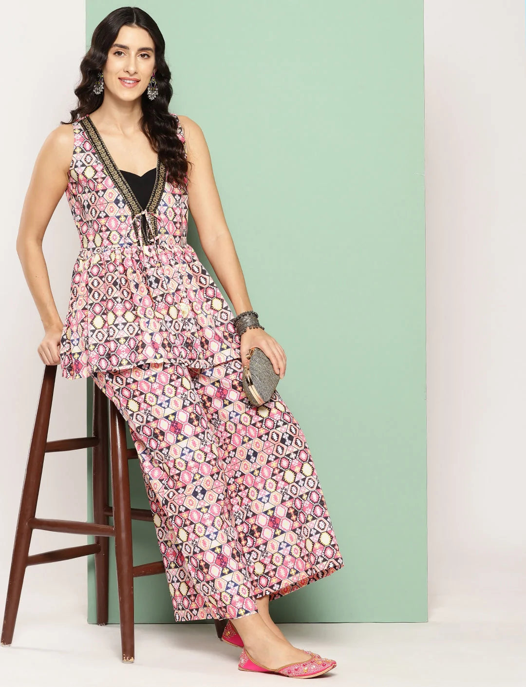Multicolor Printed Tunic and Palazzos Set | Co-ord Sets Women