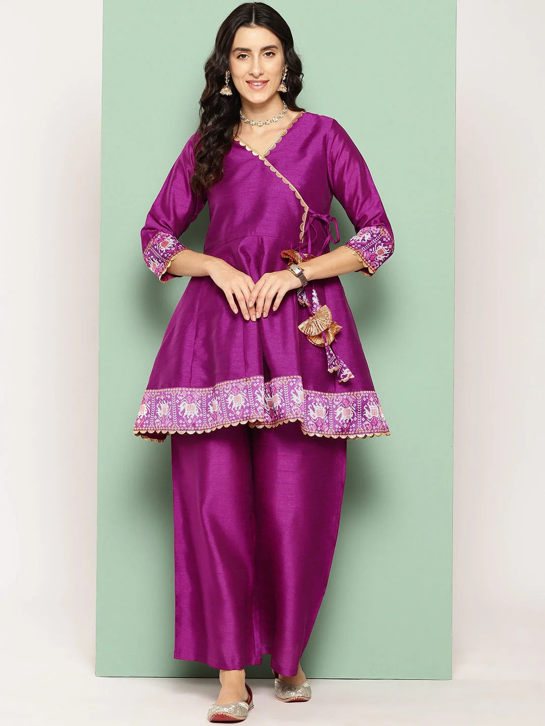 Purple Printed Ethnic Tunic with Palazzos-AHTUPZ-COMBO-802-ICH