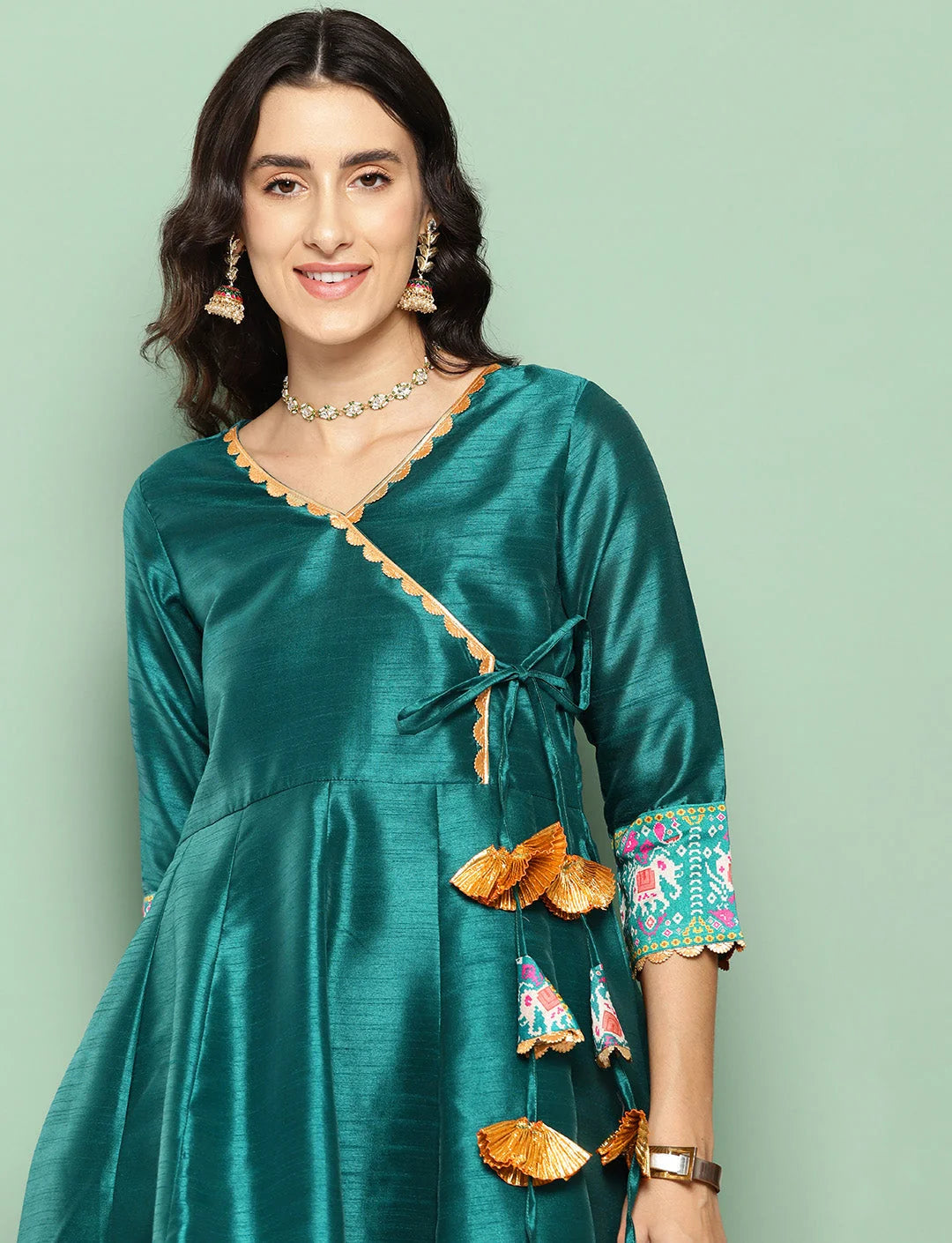 Elegant Green Printed Silk Tunic & Palazzos | Co Ord Sets