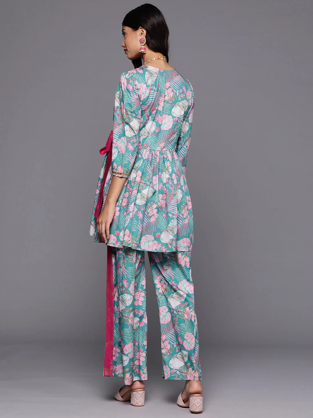Women's Printed Palazzo Pants Set - Ethnic Tunic & Palazzos