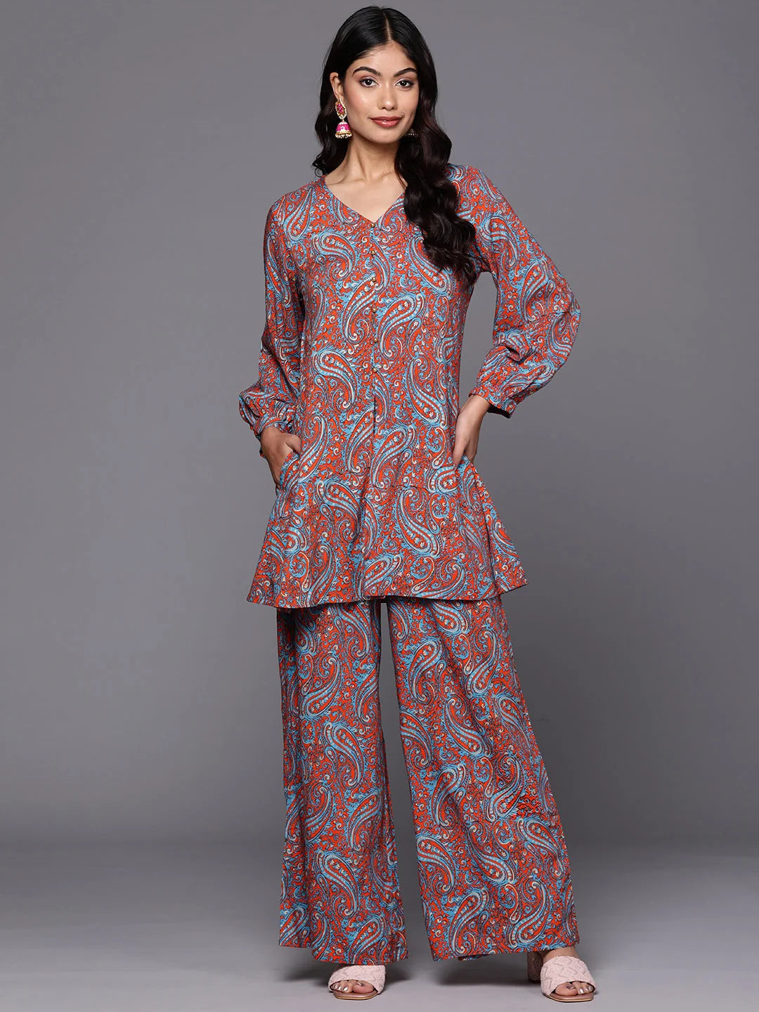 Women Printed Tunic with Palazzos-AHTUPZ-COMBO-855