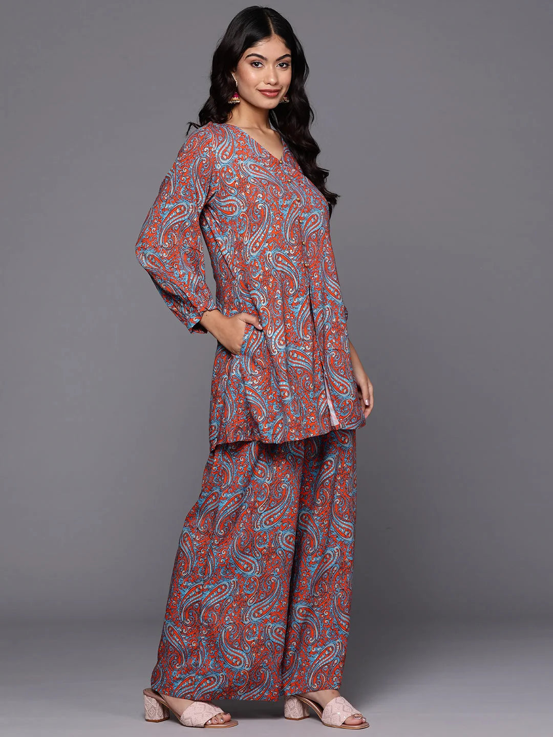Printed Viscose Tunic Palazzo Set - Stylish Kurta Palazzo Set