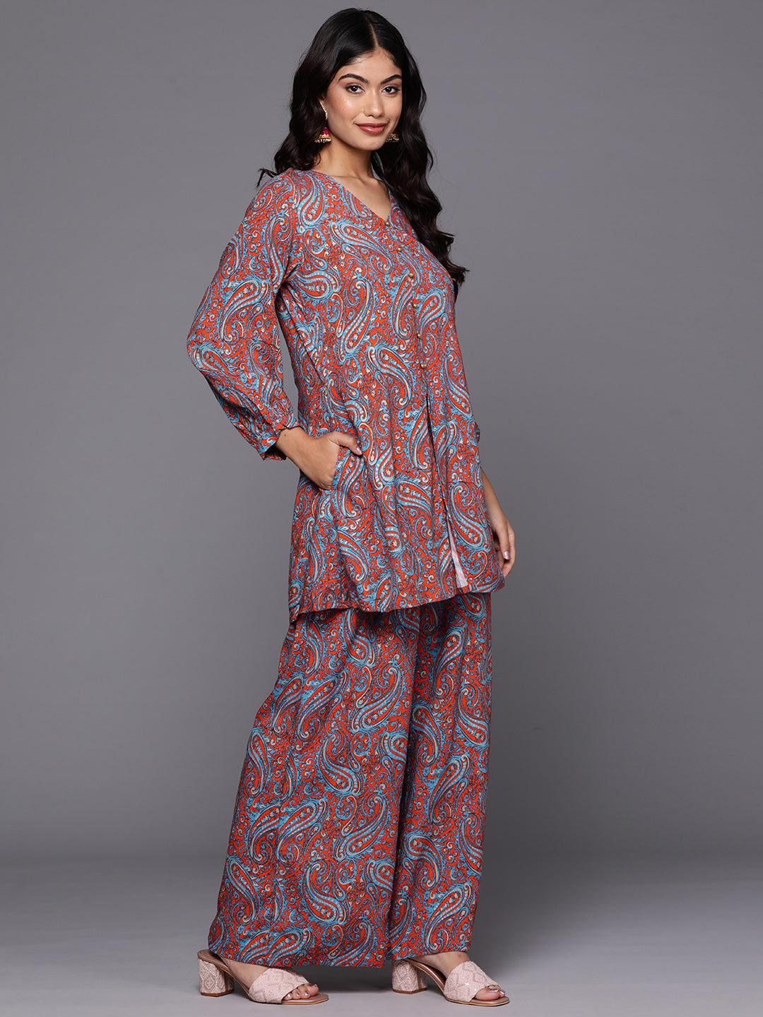 Printed Viscose Tunic Palazzo Set - Stylish Kurta Palazzo Set