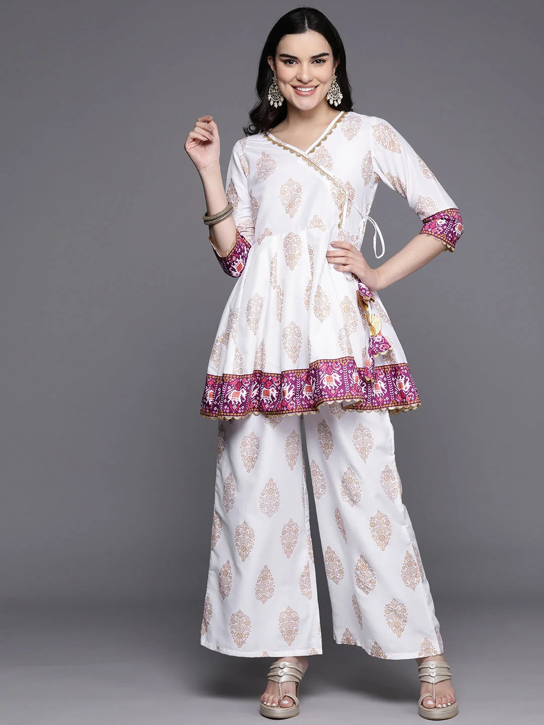 Silk Kurta Palazzo Set with Ethnic Print | Women's Fashion