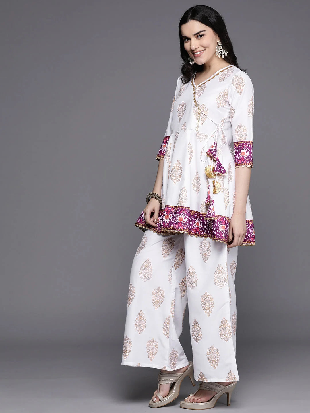Silk Kurta Palazzo Set with Ethnic Print | Women's Fashion
