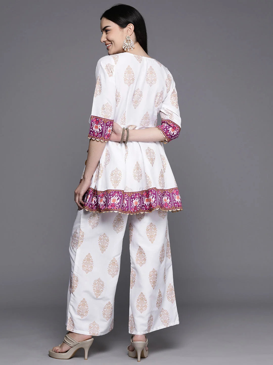Silk Kurta Palazzo Set with Ethnic Print | Women's Fashion
