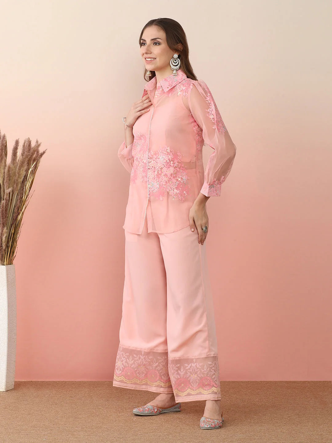 Chic Pink Printed Two Piece Sets with Jacket | Co Ord Sets