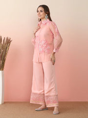 Pink Shoulder Straps Top & Palazzo With Jacket-AHTUPZTP-COMBO-929