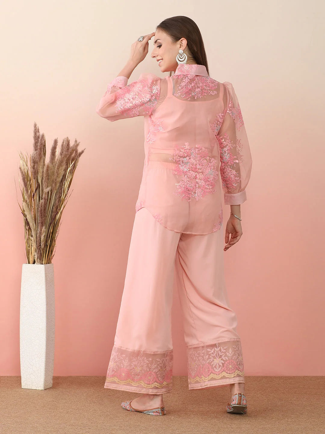 Chic Pink Printed Two Piece Sets with Jacket | Co Ord Sets