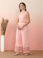 Pink Shoulder Straps Top & Palazzo With Jacket-AHTUPZTP-COMBO-929