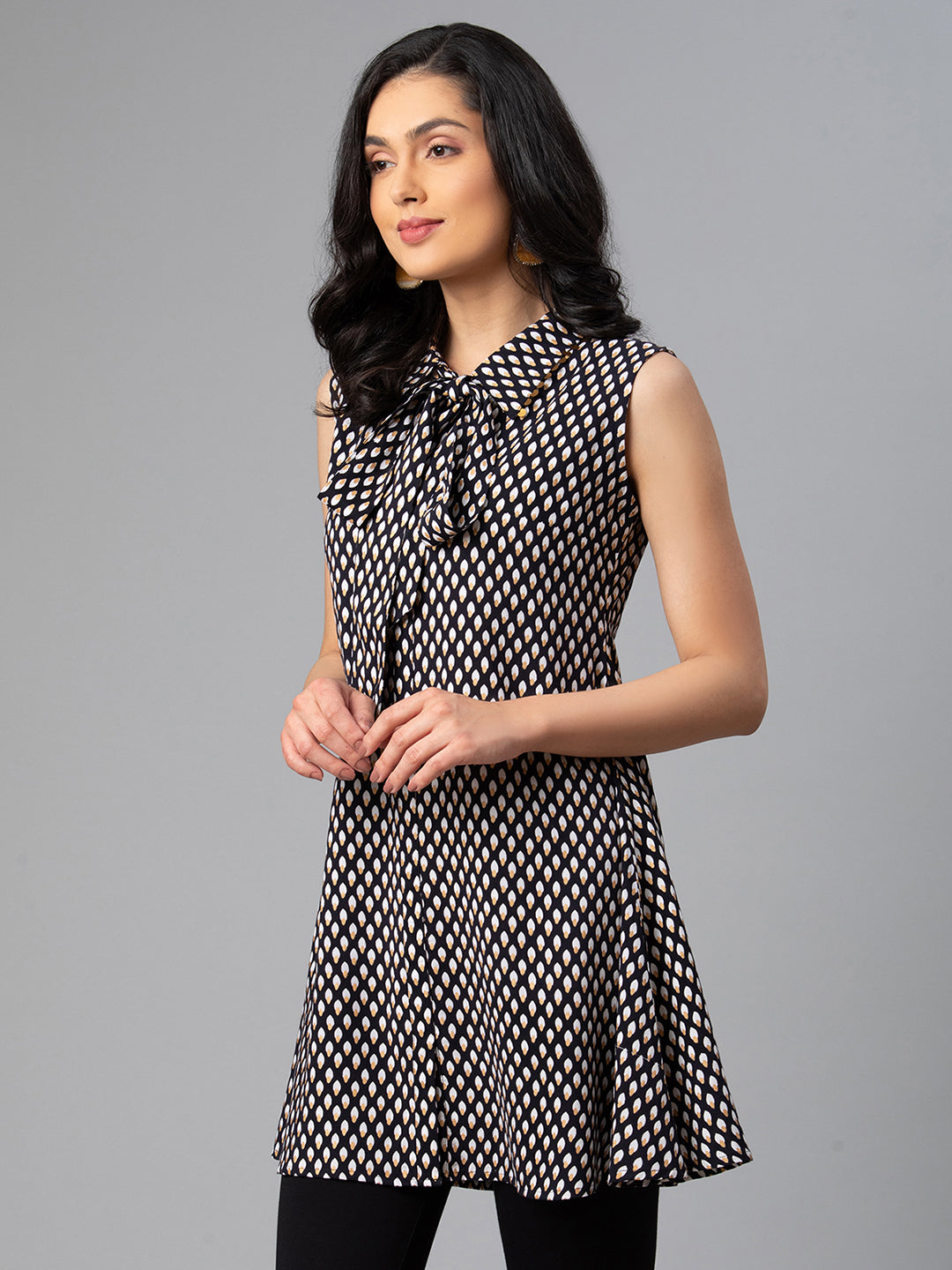 Black Printed Tunic Top - Viscose Rayon Indian Kurta Ladies - Style 1