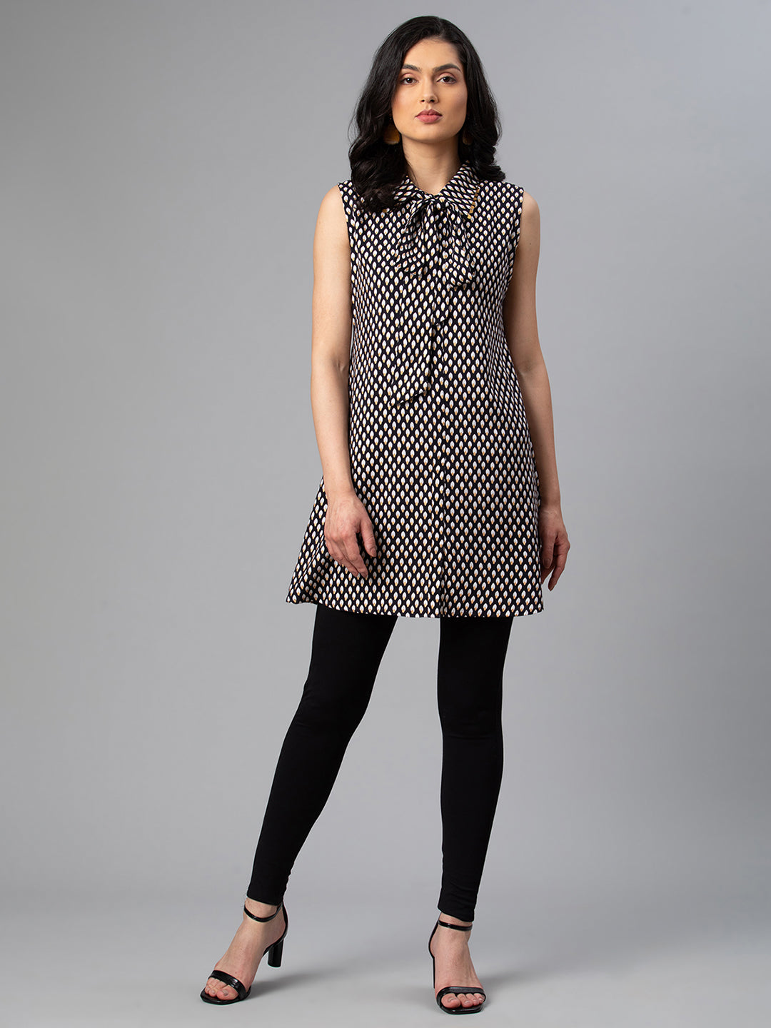Black Printed Tunic Top - Viscose Rayon Indian Kurta Ladies - Style 1