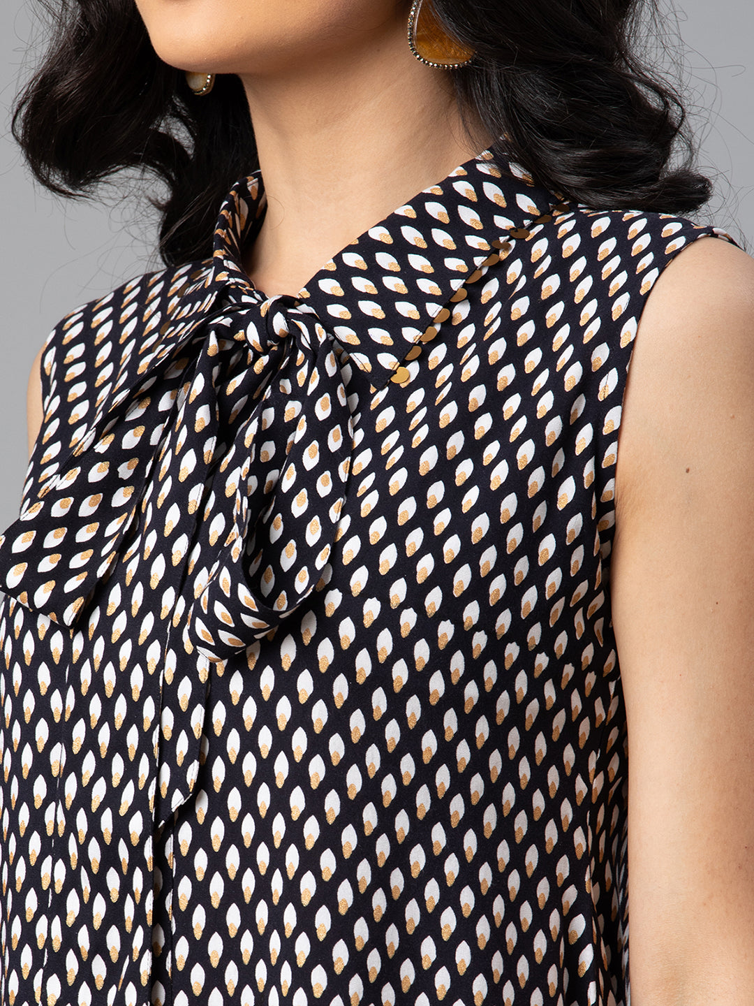 Black Printed Tunic Top - Viscose Rayon Indian Kurta Ladies - Style 1