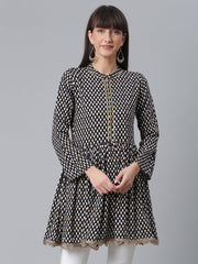 Black Viscose Rayon Printed Tunic-AHTURYWX-8046