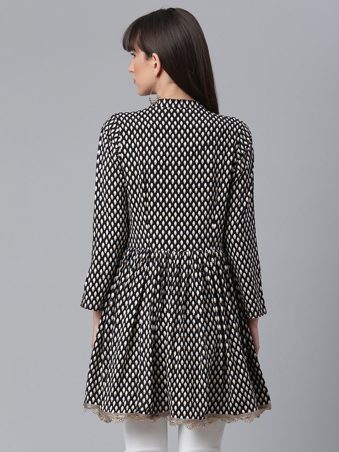 Black Printed Tunic Top - Viscose Rayon Indian Kurta Ladies