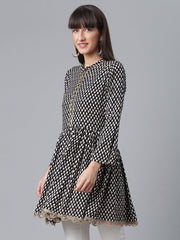 Black Viscose Rayon Printed Tunic-AHTURYWX-8046