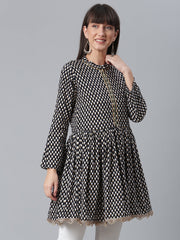 Black Viscose Rayon Printed Tunic-AHTURYWX-8046