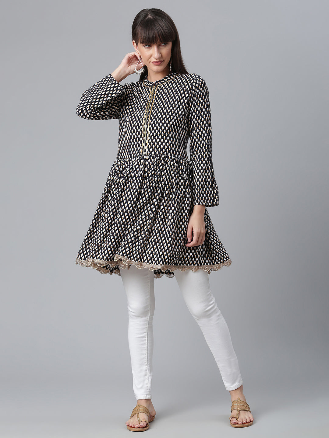Black Viscose Rayon Printed Tunic-AHTURYWX-8046