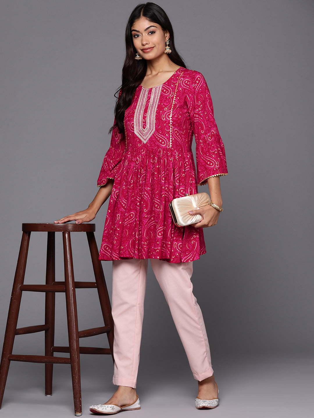 Pink Printed Ethnic Tunic-AHTURYWX-8168-EMB-OA