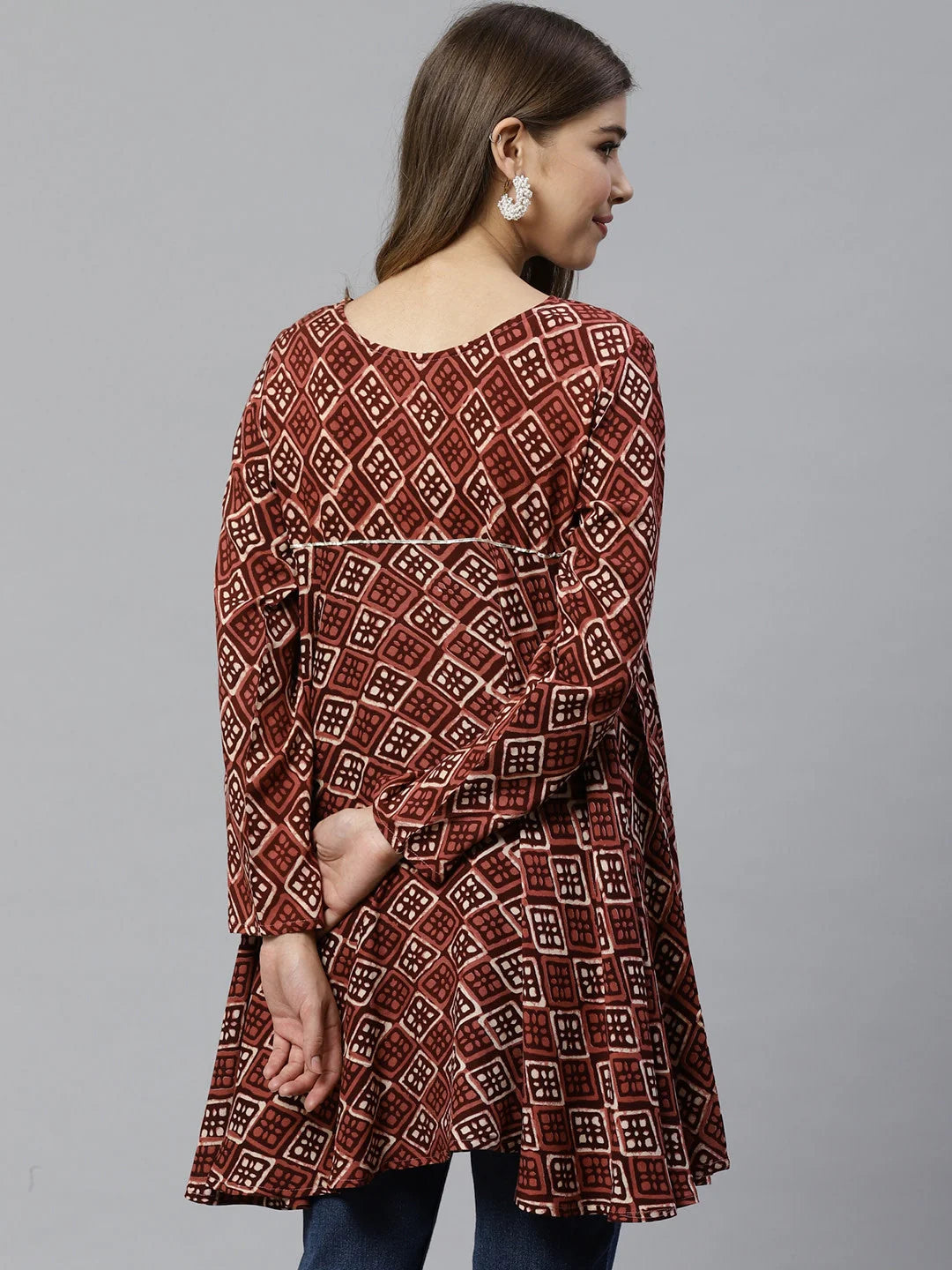 Maroon & Beige Printed Tunic - Indian Kurta for Ladies