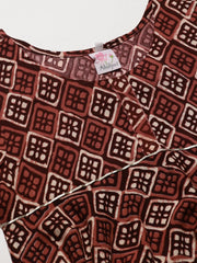 Maroon & Beige Ethnic Printed Asymmetric Tunic-AHTURYWXDS-8001