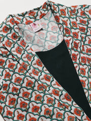 White & Teal Green Ethnic Printed Waist Tie-Up Tunic-AHTURYWXDS-8006