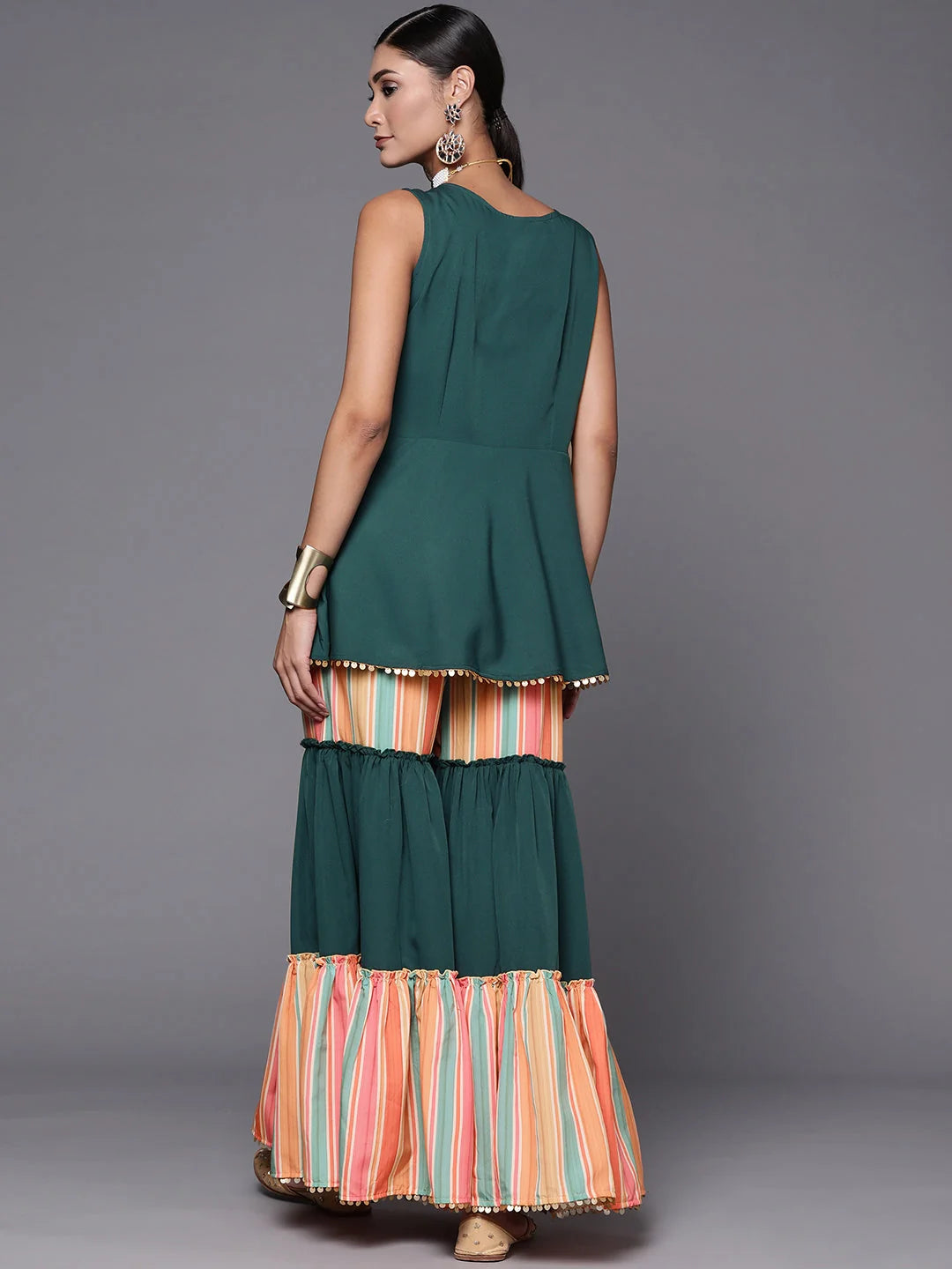 Green Printed Sharara Set - Women's Co ord Sets with Sequins