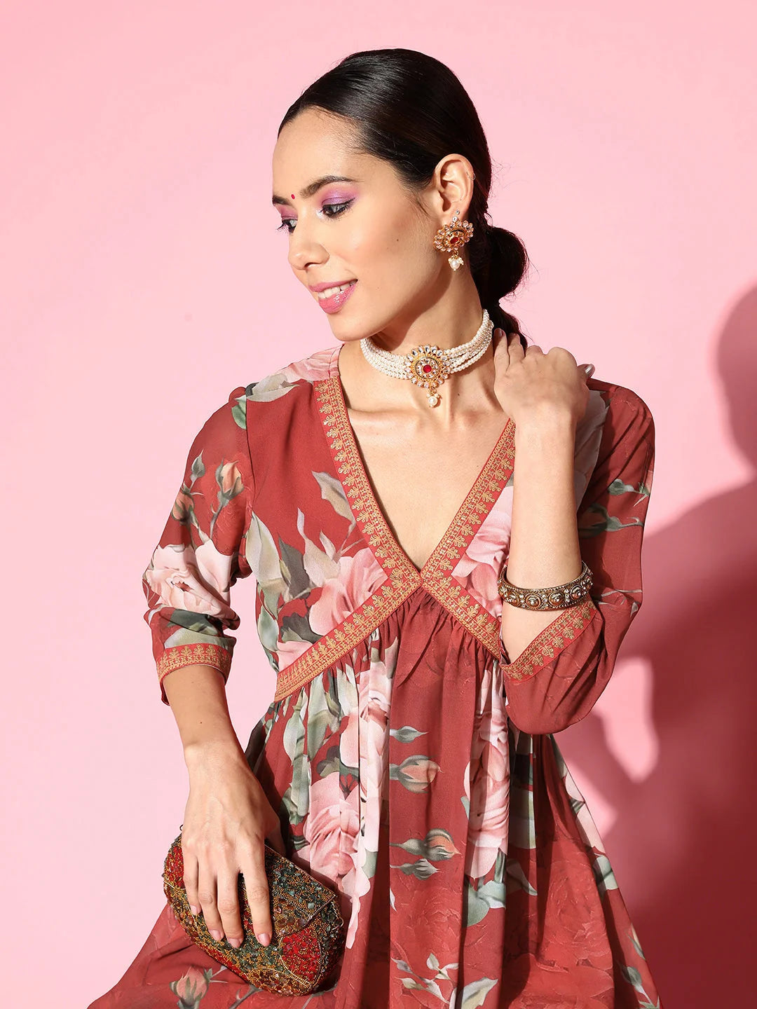 Red Floral Sharara Set: Designer Sharara Suits For Women