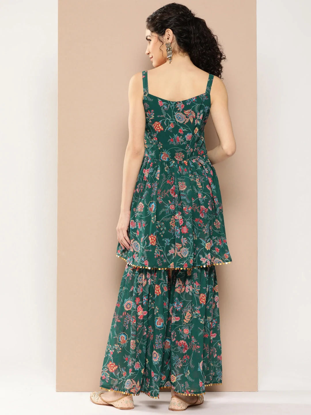 Green Sequinned Sharara Set | Designer Sharara Suits Online