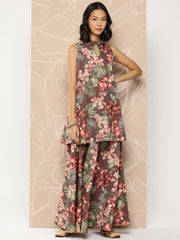 Printed Crepe Tunic With Skirt-AHTUSK-COMBO-664-ICH