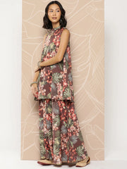 Printed Crepe Tunic With Skirt-AHTUSK-COMBO-664-ICH