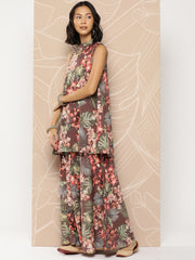 Printed Crepe Tunic With Skirt-AHTUSK-COMBO-664-ICH