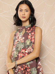 Printed Crepe Tunic With Skirt-AHTUSK-COMBO-664-ICH