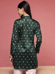Green & Red Printed Velvet Tunic-AHTUVLDP-8169
