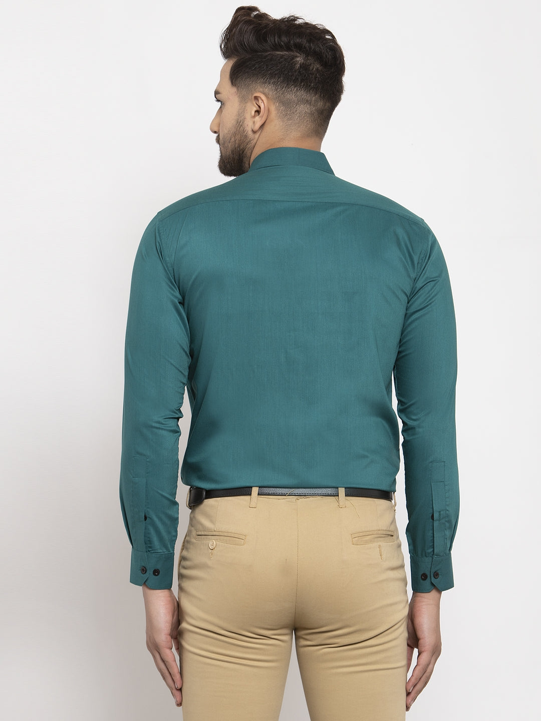 Teal Blue Cotton Formal Shirts - Mens Shirt with Black Detail