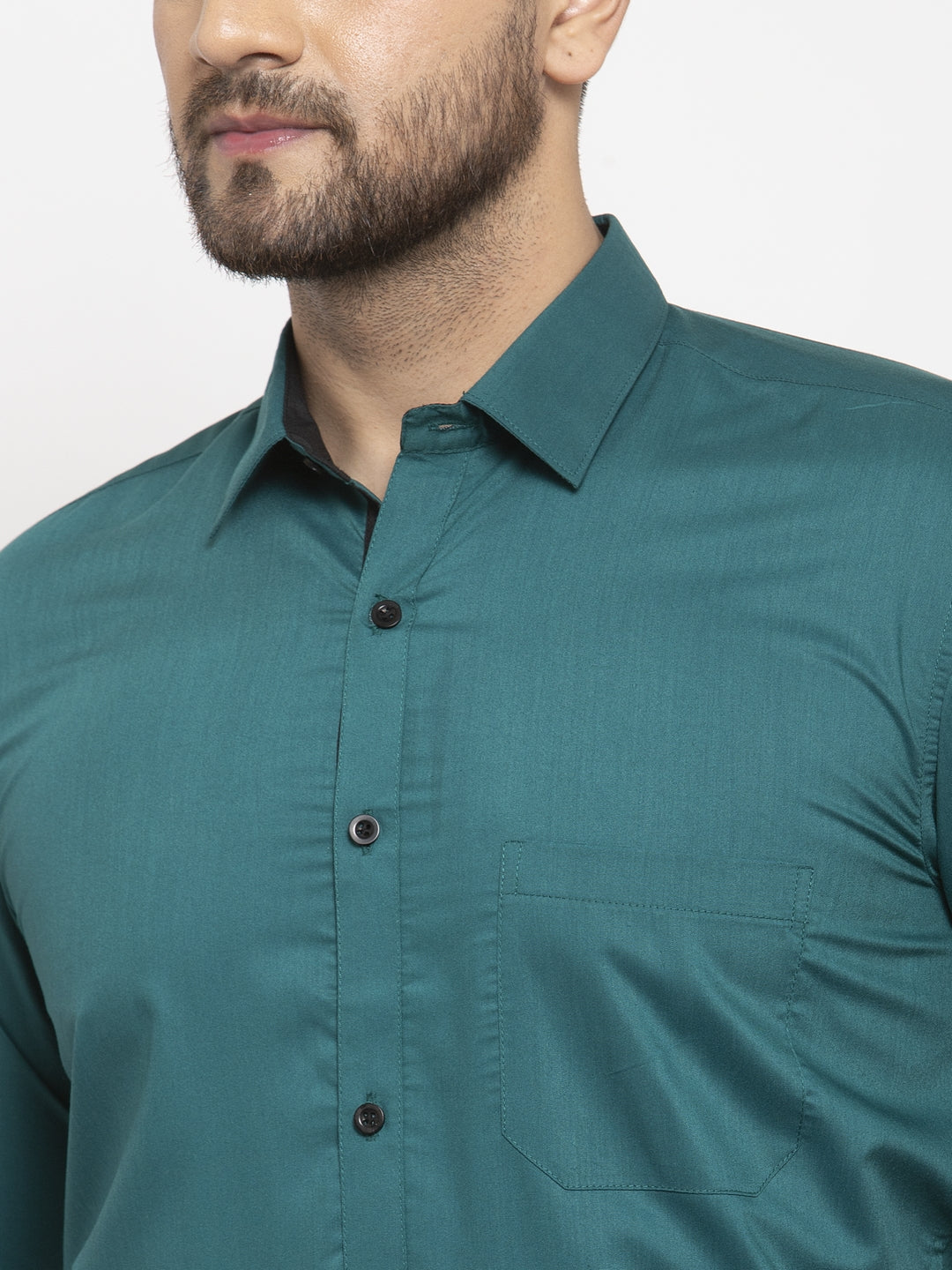 Teal Blue Cotton Formal Shirts - Mens Shirt with Black Detail