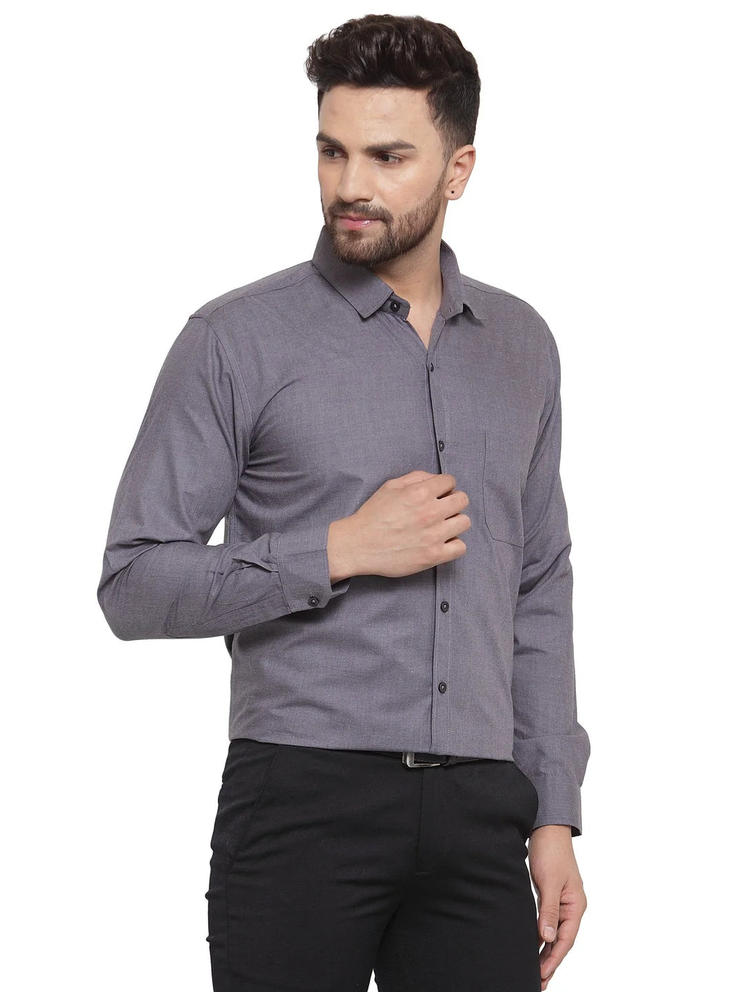 Indian Needle Mens Formal Shirts: Charcoal Grey Cotton Shirt