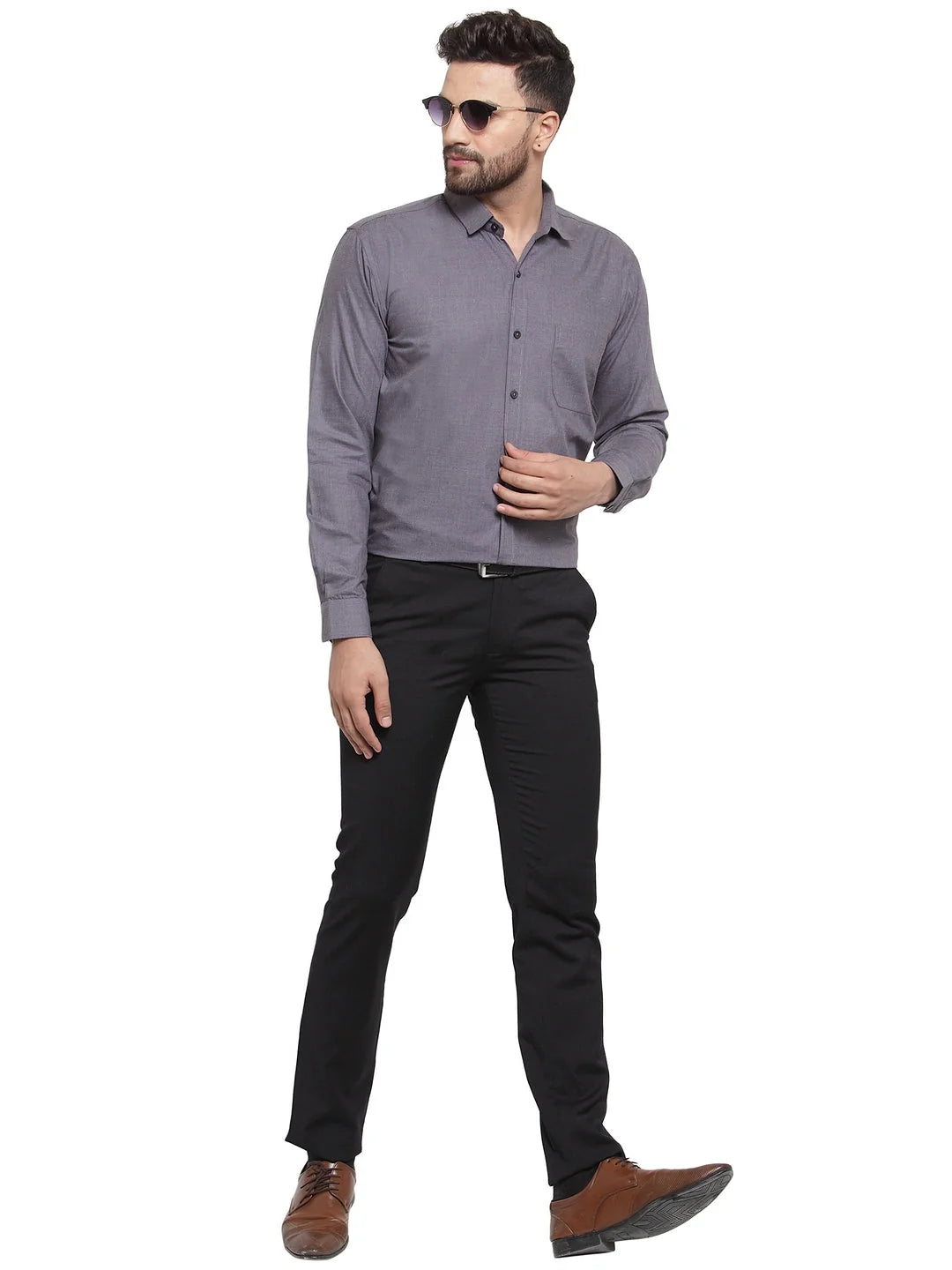 Indian Needle Mens Formal Shirts: Charcoal Grey Cotton Shirt