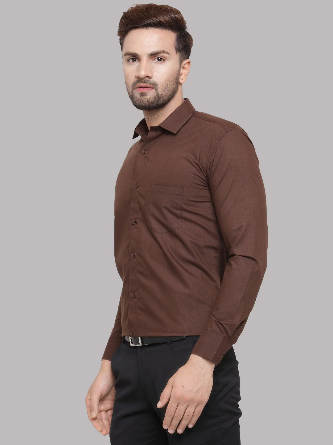 Indian Needle Mens Cotton Coffee Brown Formal Shirts