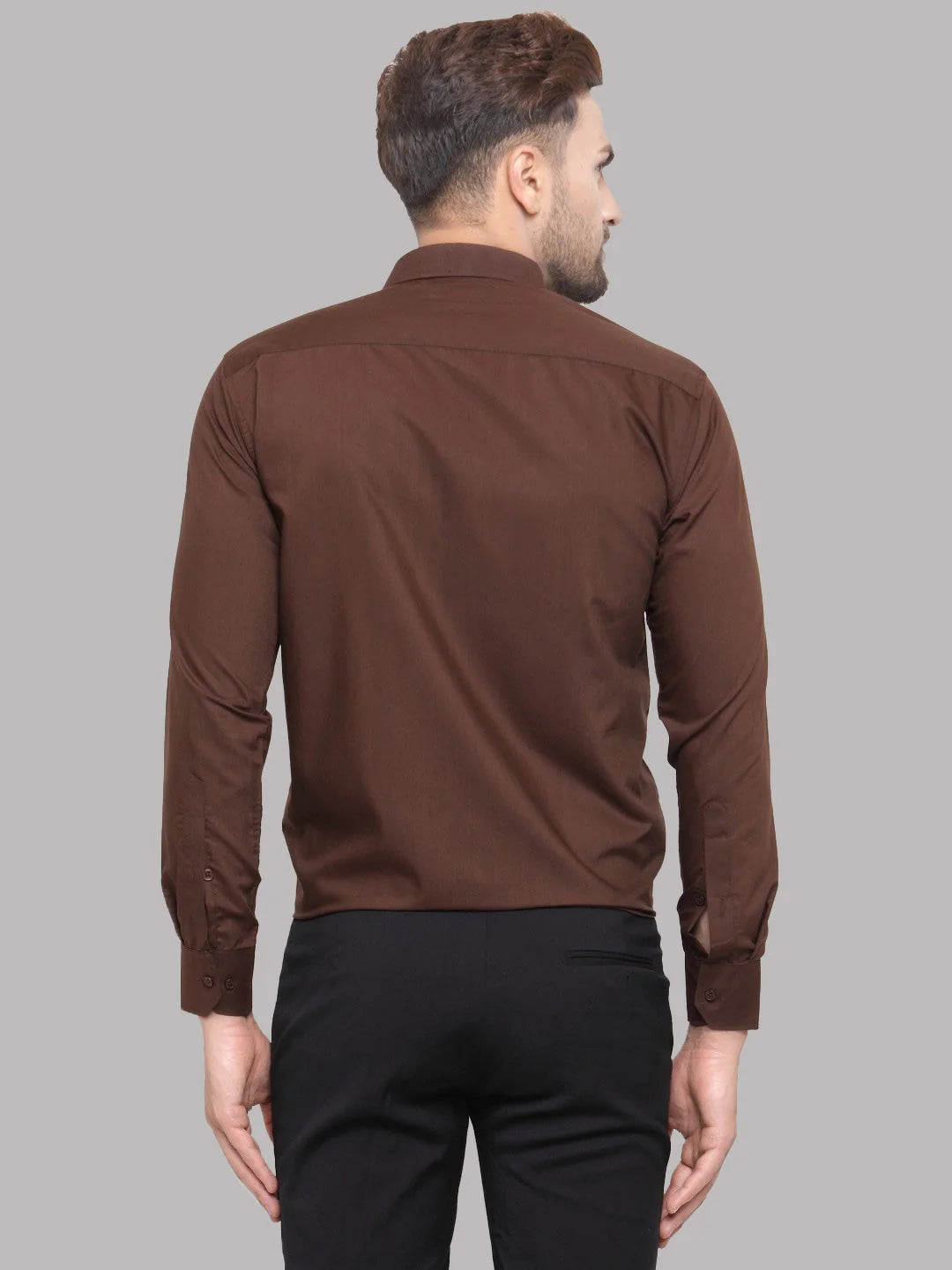 Indian Needle Mens Cotton Coffee Brown Formal Shirts