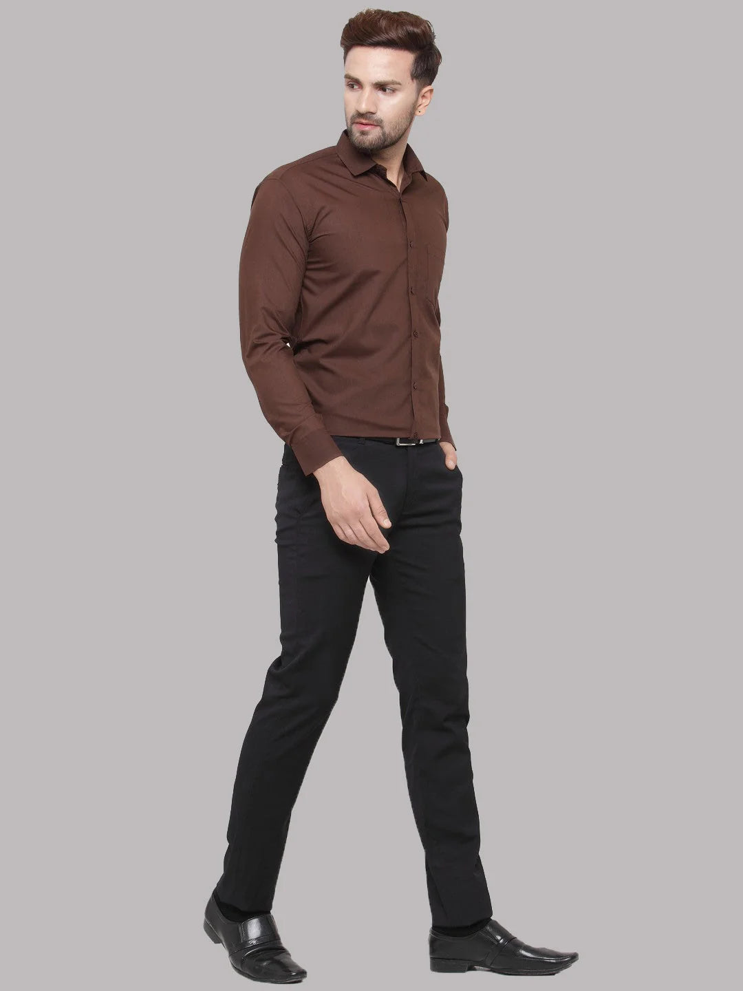 Indian Needle Mens Cotton Coffee Brown Formal Shirts