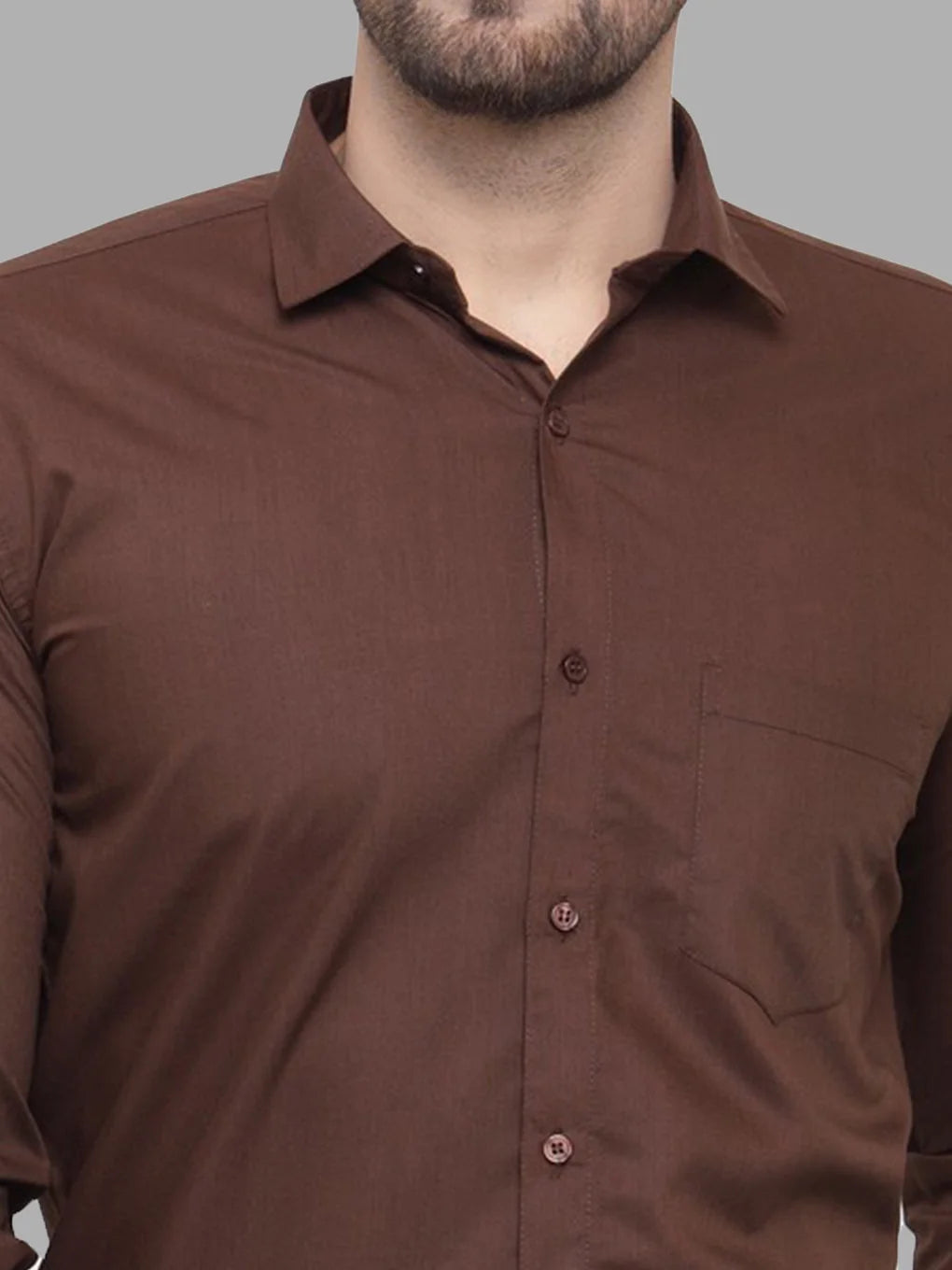 Indian Needle Mens Cotton Coffee Brown Formal Shirts