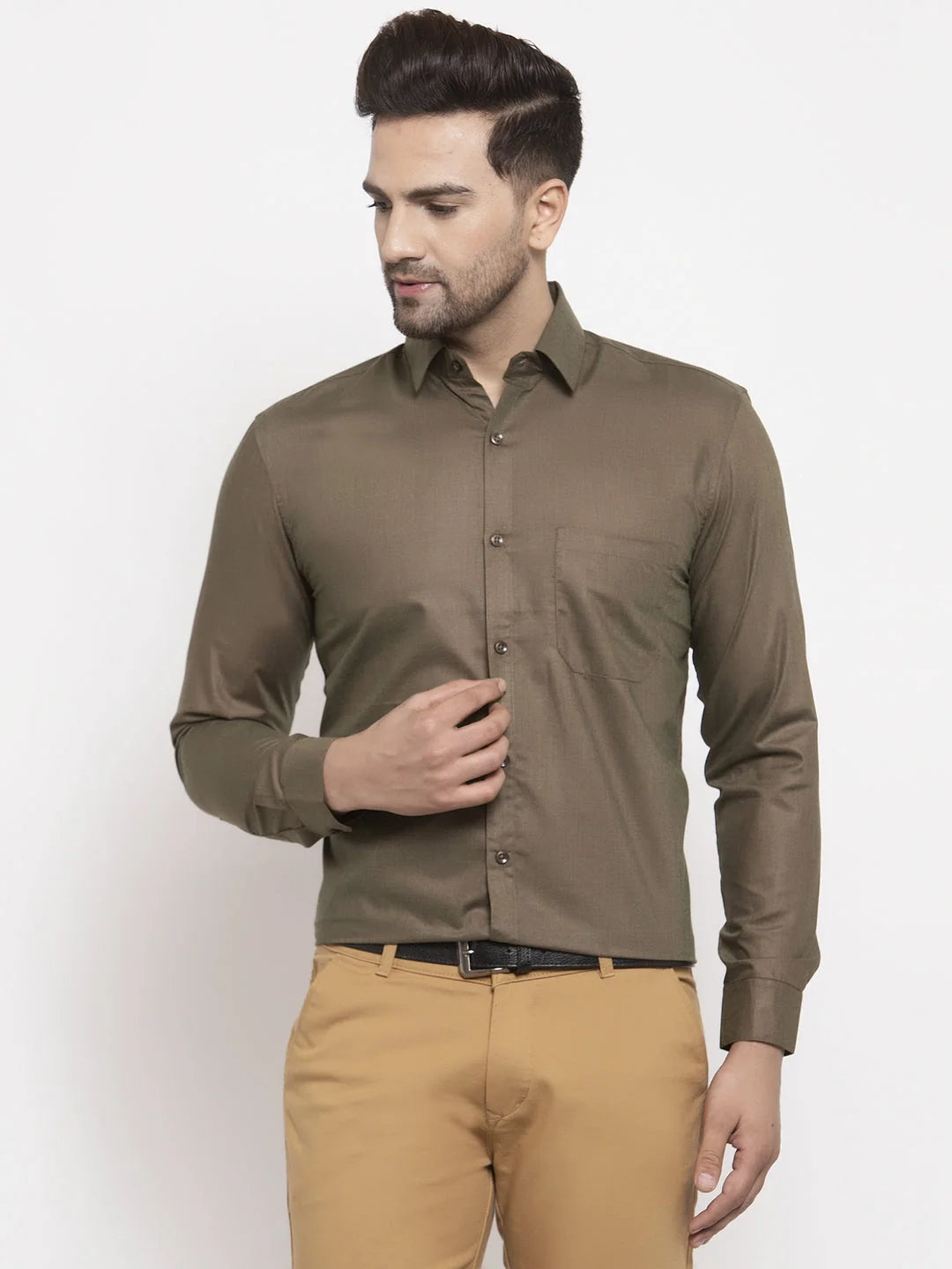 Indian Needle Mens Cotton Dark Brown Formal Shirt
