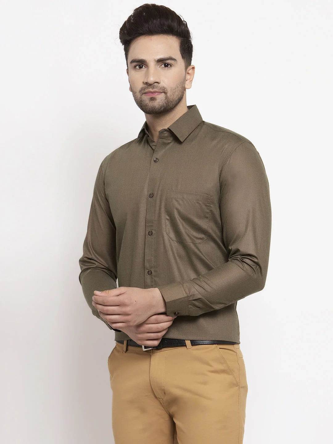 Indian Needle Mens Cotton Dark Brown Formal Shirt
